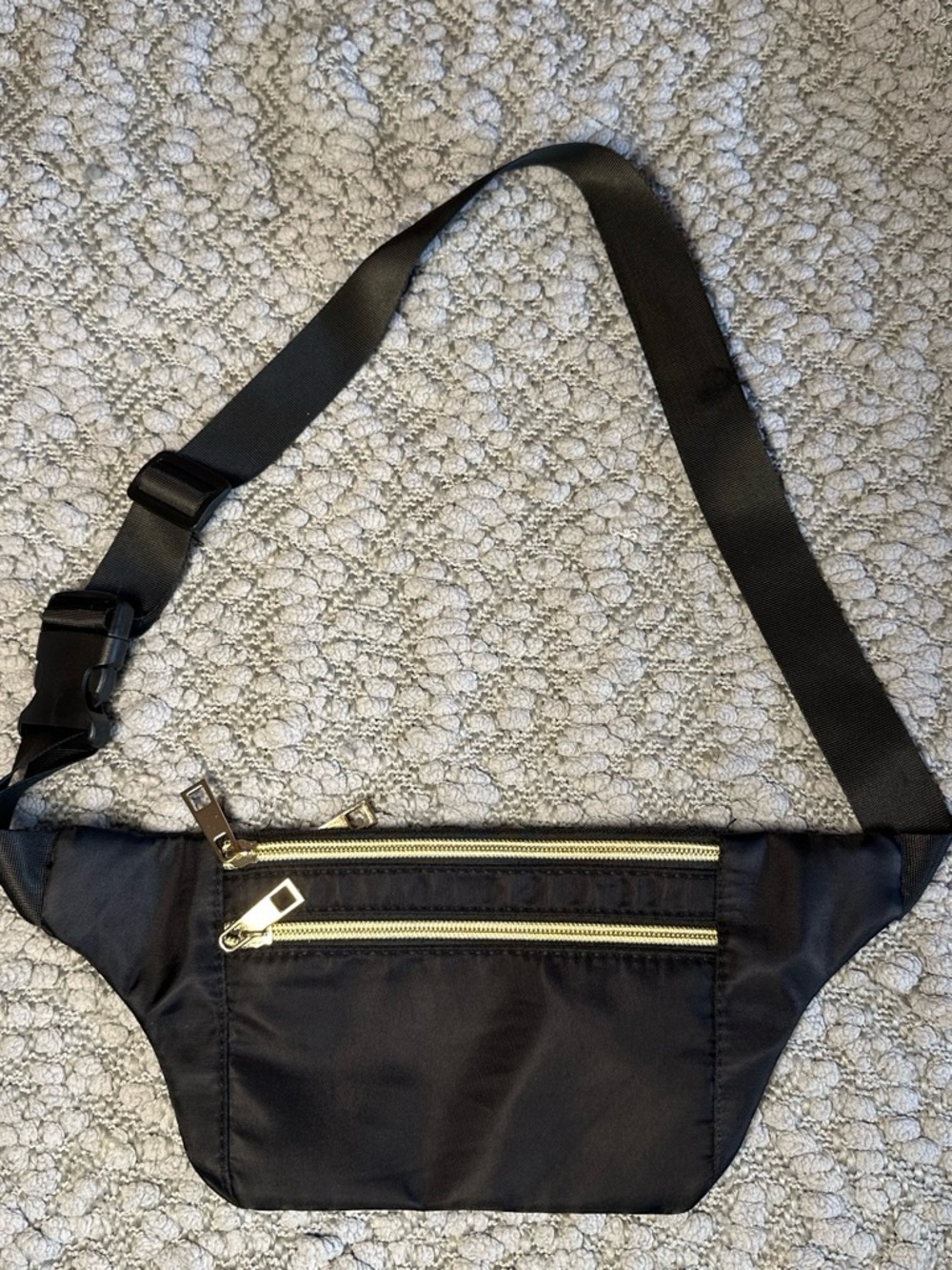 Black Women Waist Bag with Gold Zippers